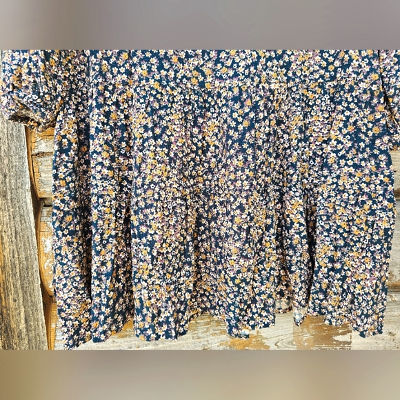 Gap Tiered Flowy Fall Blue, Green & Yellow Floral Vneck Midi Longsleeve Dress - Picture 10 of 16